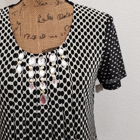 Boyet Fajardi Jeweled black and white geometric abstract graphic print top Sm - Picture 2 of 5